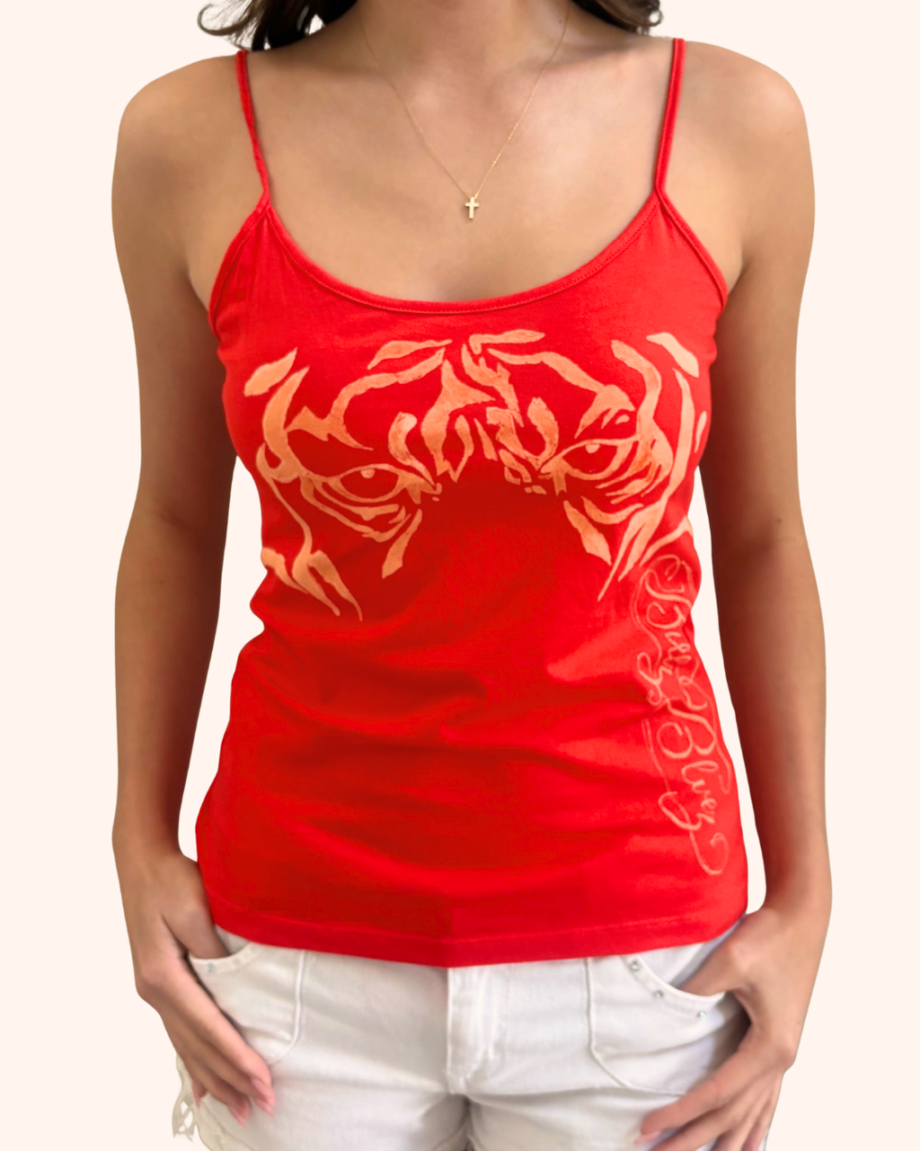 Red-Orange Tiger Fitted Tank Top
