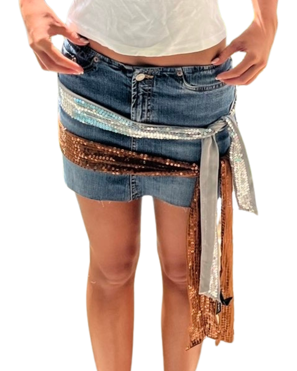 Jean Skirt with Sequin Fabric Details