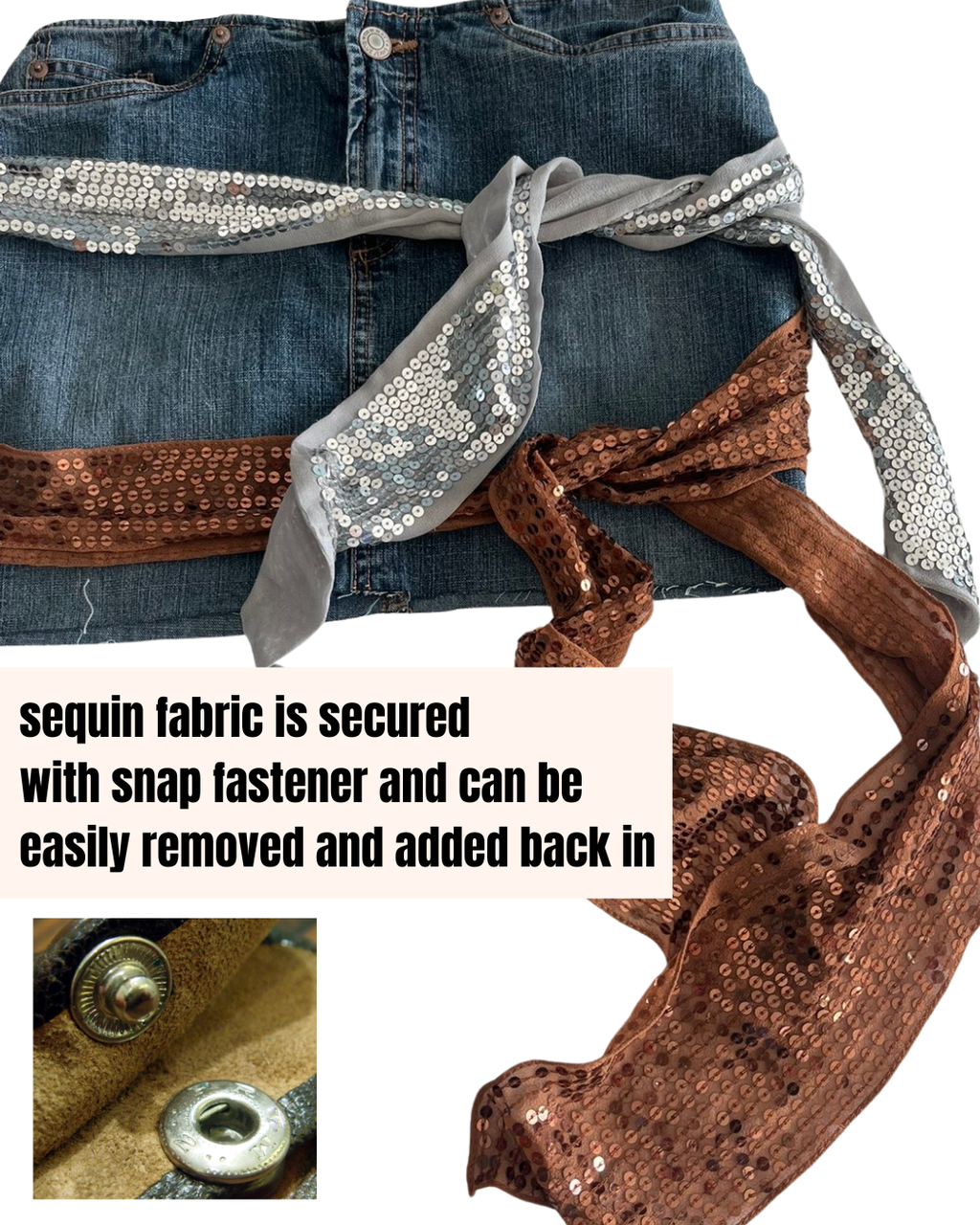 Jean Skirt with Sequin Fabric Details
